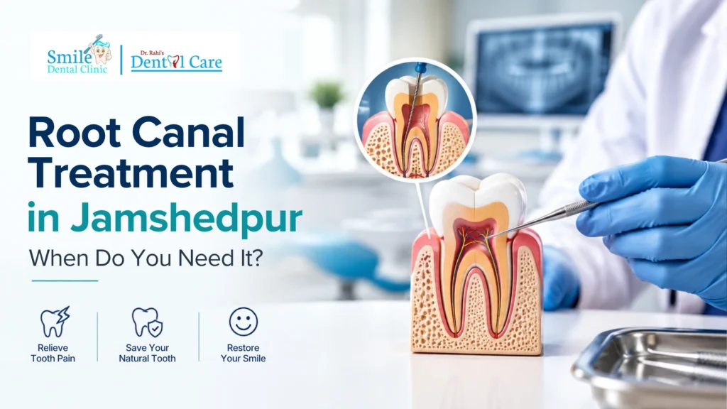 Root canal treatment illustration showing the inside of a tooth during treatment in Jamshedpur